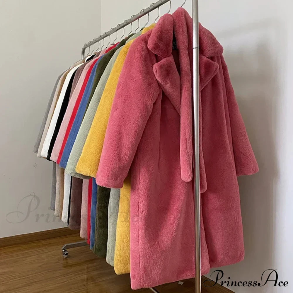 Faux Fur Stylish Long Belted Coat