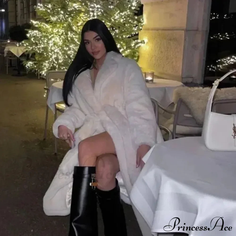 Faux Fur Stylish Long Belted Coat