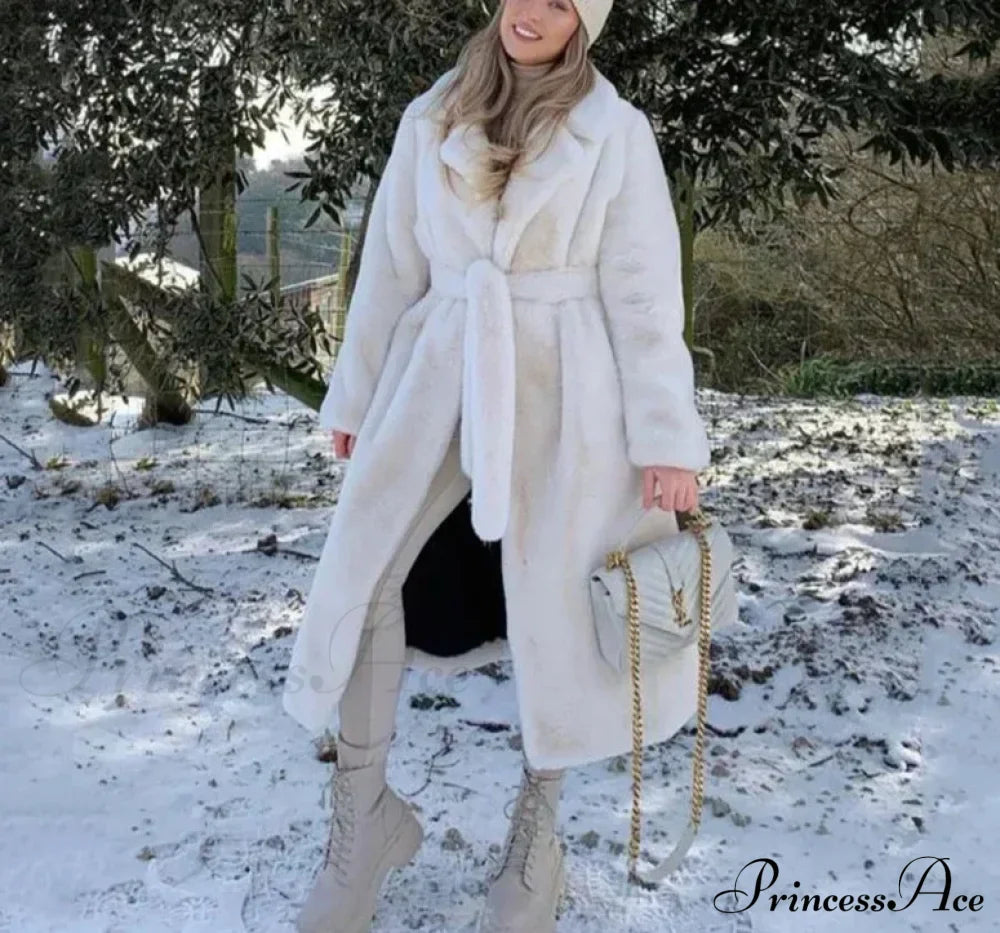 Faux Fur Stylish Long Belted Coat