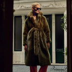Faux Fur Stylish Long Belted Coat