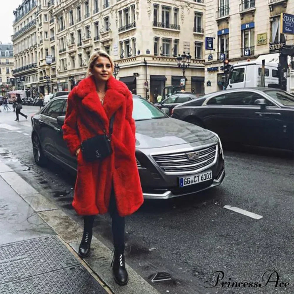 Faux Fur Stylish Long Belted Coat