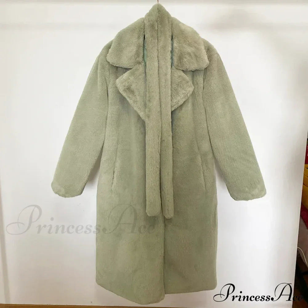 Faux Fur Stylish Long Belted Coat
