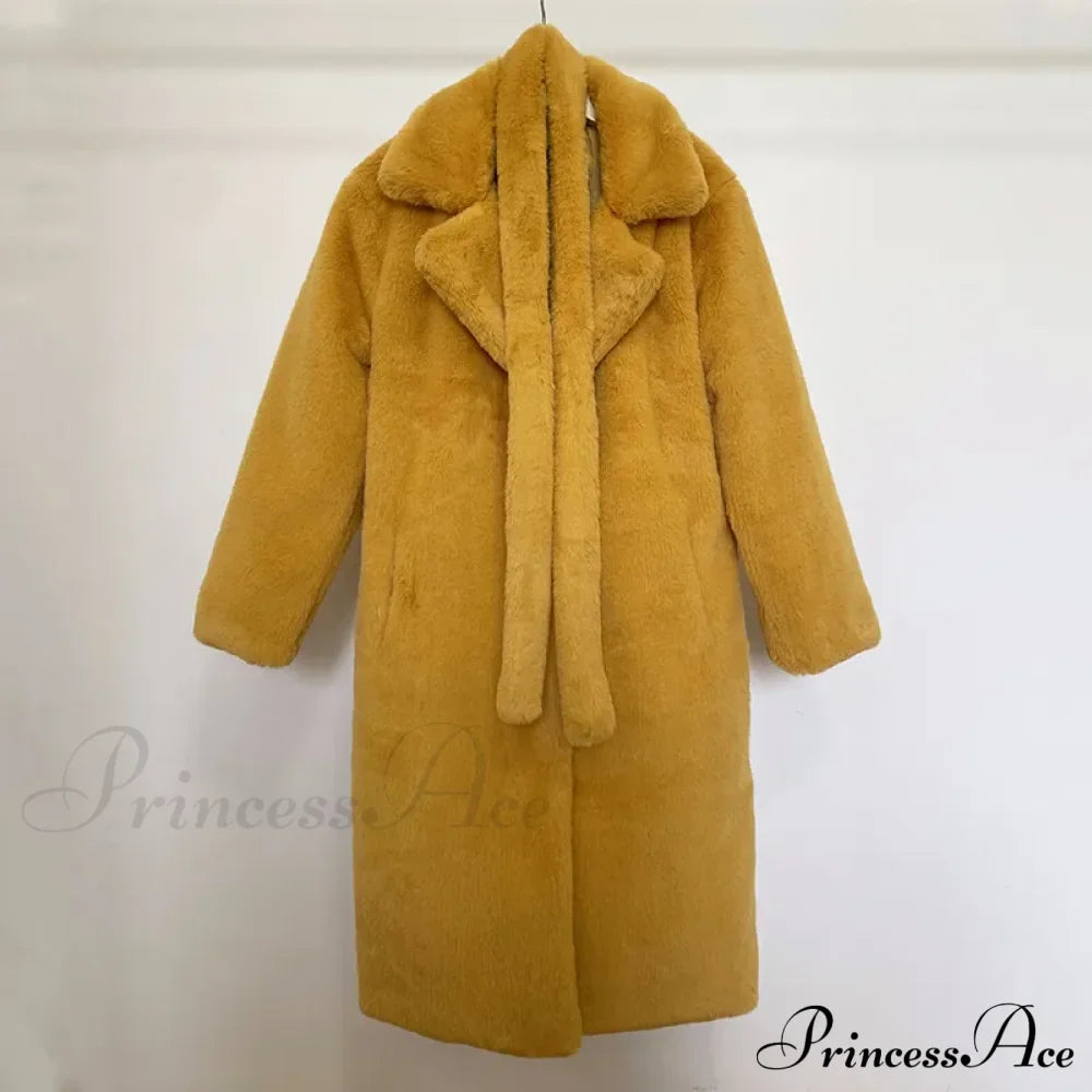 Faux Fur Stylish Long Belted Coat