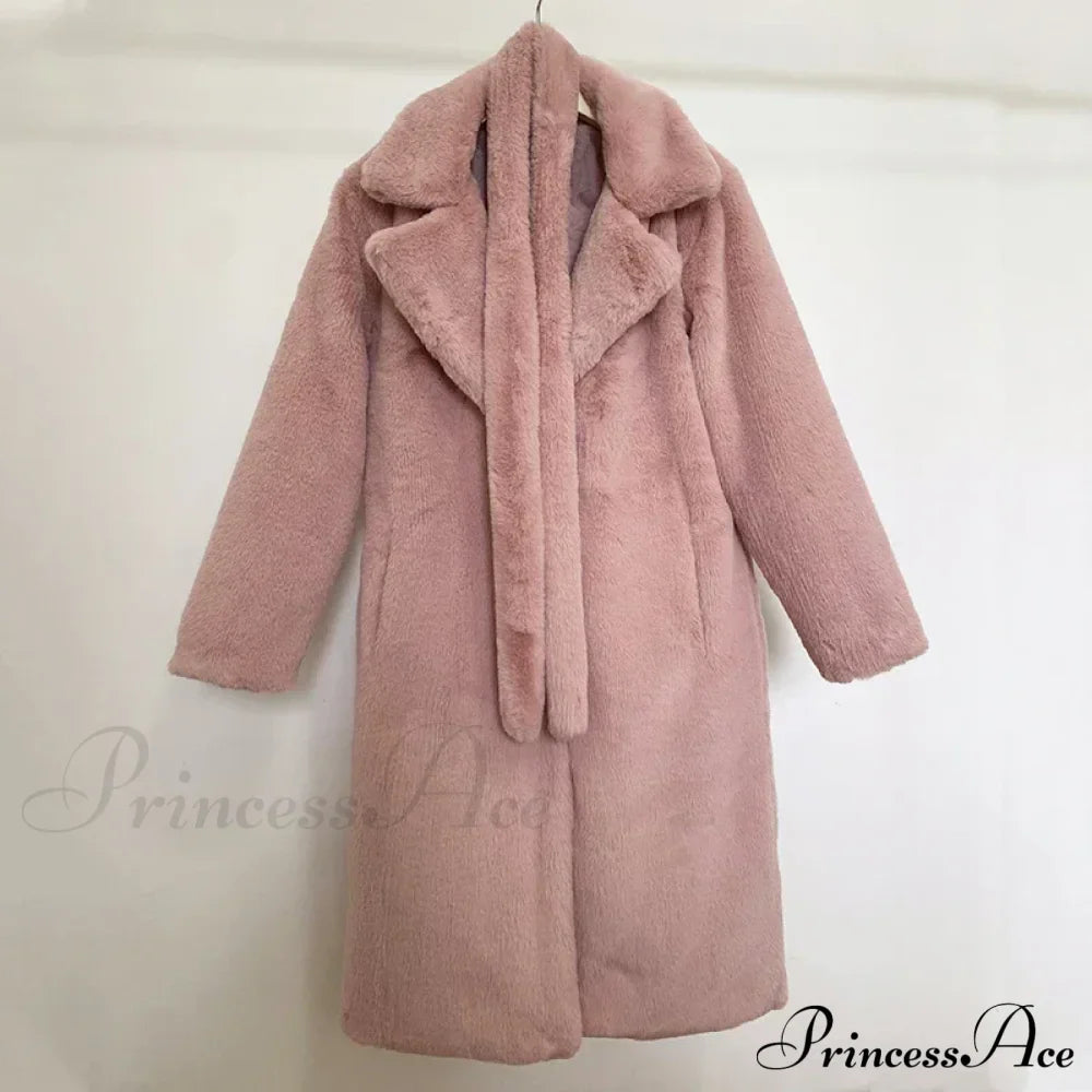 Faux Fur Stylish Long Belted Coat