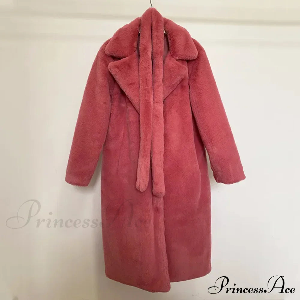 Faux Fur Stylish Long Belted Coat