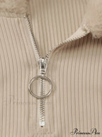 Faux Fur Trim Rib Modern Knit Long Sleeve Mini Dress