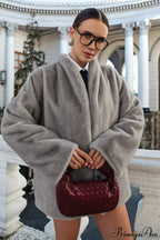 Faux Mink Long Sleeve Loose Mid Length Coat