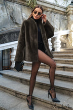 Faux Mink Long Sleeve Loose Mid Length Coat
