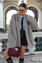 Faux Mink Long Sleeve Loose Mid Length Coat