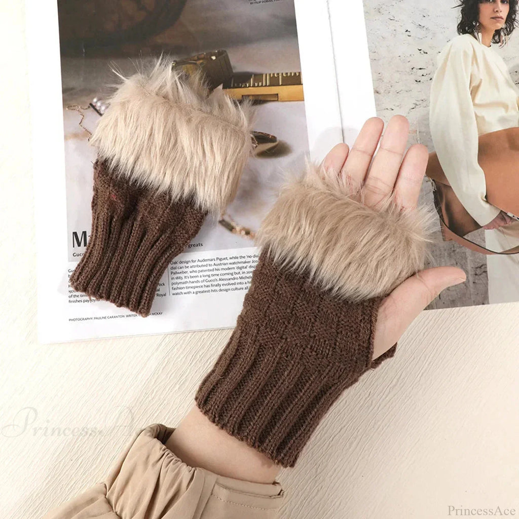 Faux Rabbit Fur Fingerless Winter Warmer Gloves