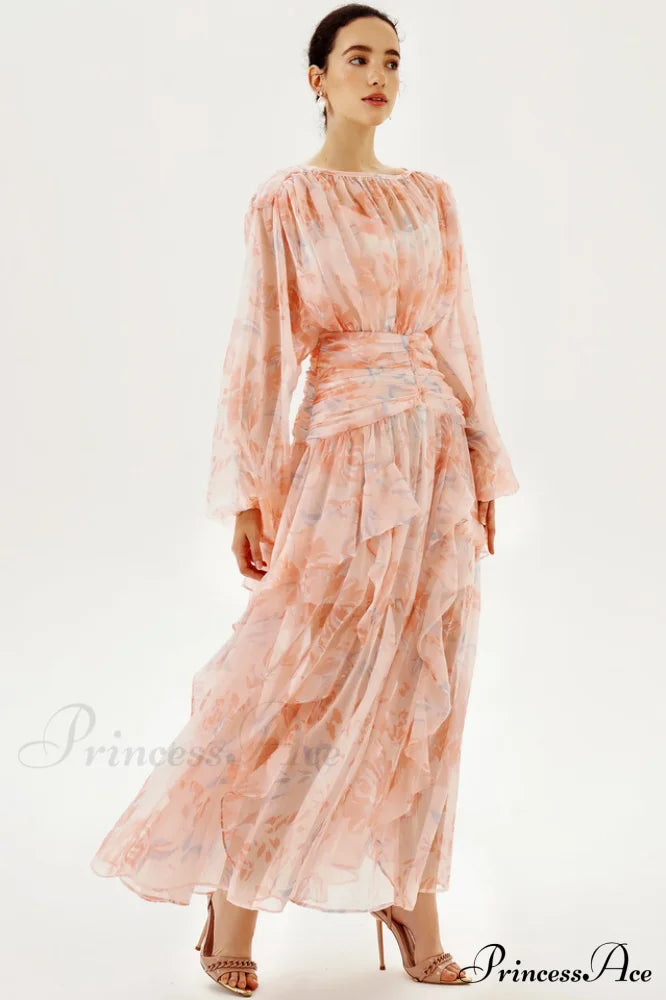 Faye Round Neck Charming Balloon Sleeve Maxi Dress