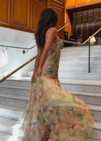Watercolor Whisper - Floral Mesh Maxi Dress