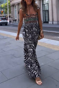 Zebra Print Contrast Ethnic Smocked Waist Cami Maxi Dress
