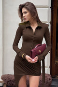 Polo Neck Button Front Mini Dress