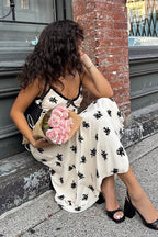 V Neck Lace Patchwork Printed Bodycon Floral Dress