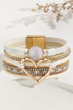 Bohemian Leather Cord Multi-layered Raw Stone Heart Bracelet