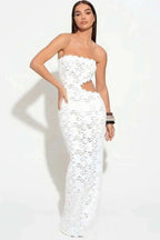Backless Off Shoulder Lace Sleeveless Maxi Dress