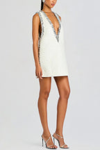 Cocktail Charm Sequin Colorblock Trim V-neck Sleeveless A-line Mini Dress
