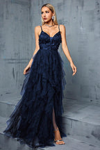 Mesh Insert Sleeveless Slip Prom Dress