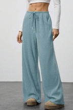 Draped Drawstring Wide Leg Knit Pants