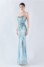 Boned Sequin Embroidered Formal Dress