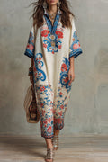 Unique Print Loose V-Neck Casual Slit Maxi Dress