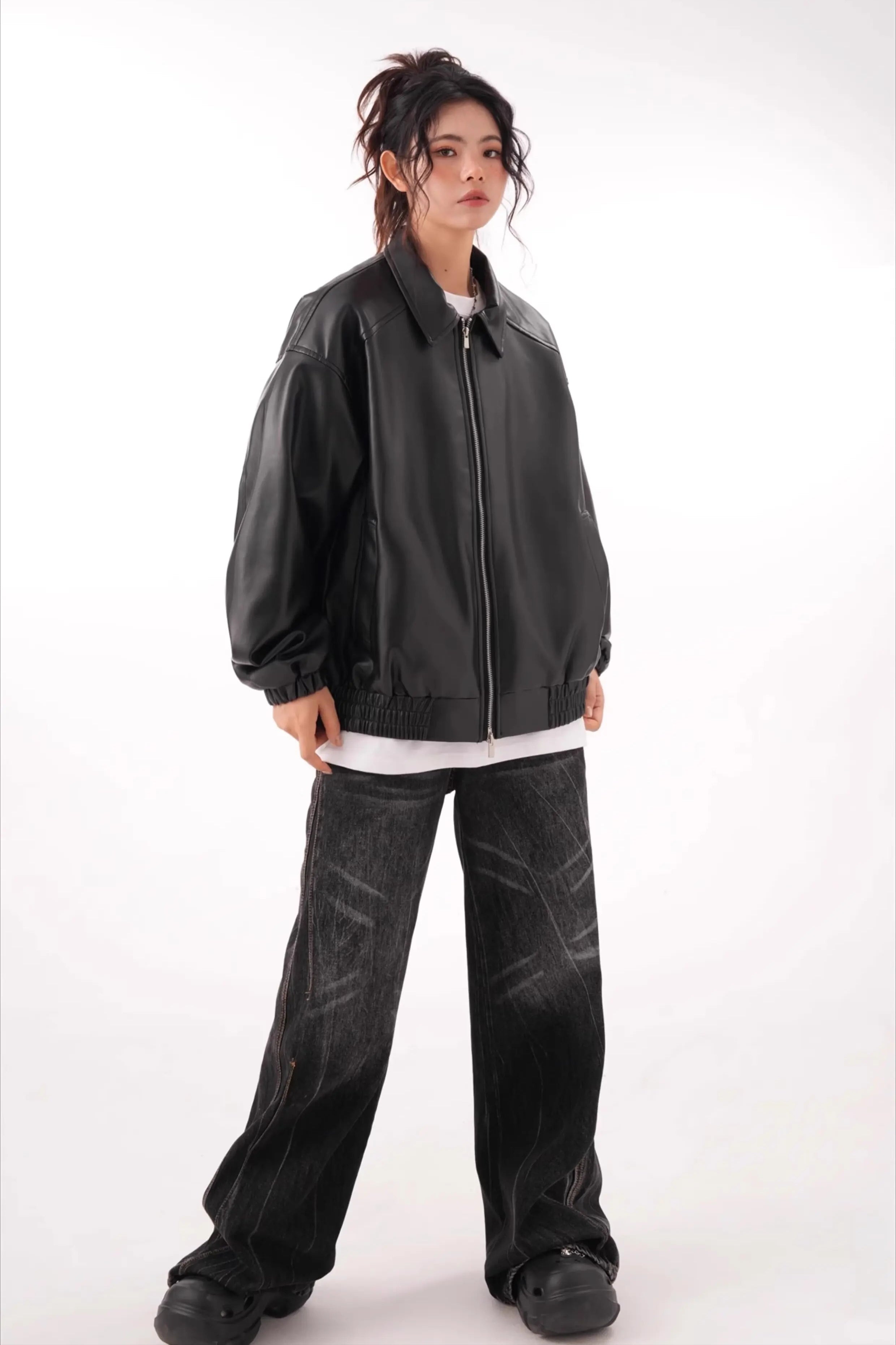 Vintage PU Leather Lapel Jacket