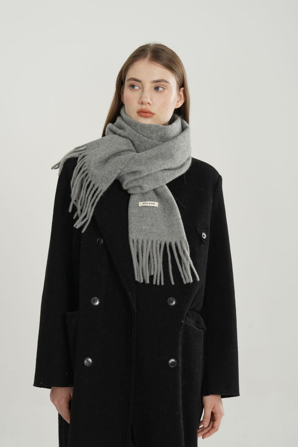 Wool Blend Minimalist Solid Woven Fringed Scarf