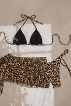 Leopard Print Tie Back Ruffle Bikini Skirt Set