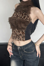 Faux Fur Collar Halter Knit Top