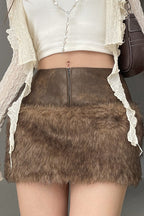 Leather Panel Faux Trim Bodycon Skirt