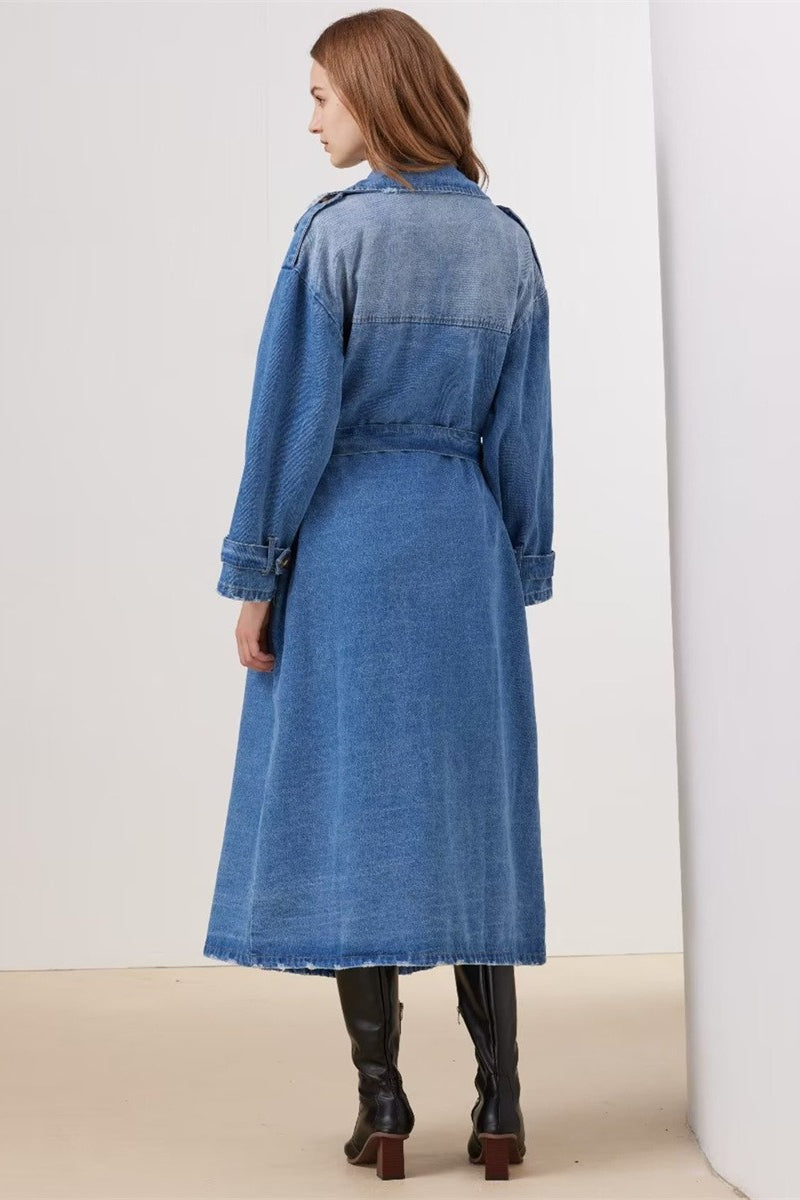 Vintage Denim Long Line Duster Overcoat