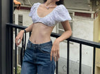 Elegant Puff Sleeve Hollow Out Crop Top