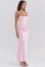 Sexy Satin Ruched Strapless Bodycon Dress