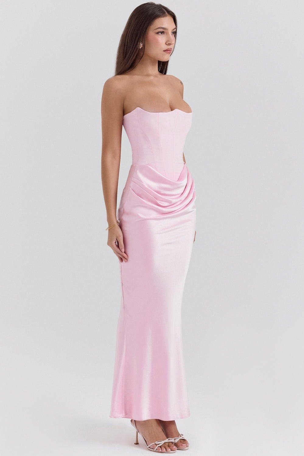 Sexy Satin Ruched Strapless Bodycon Dress