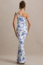 One Shoulder Twist Front Slim Long Floral Dress