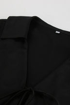 V Neck Tie Front Satin Top Maxi Skirt Set