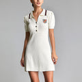 Ivory Embroidered Patch Polo Rib-Knit Dress