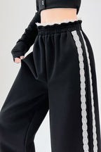 Lace Panel Athletic Wide Leg High Waist Pants