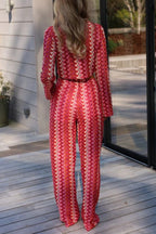 Tamia Knit Colorful Wave Unique Print Crop Top and Stretch Wide Leg Pants Set