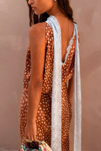 Stunning Fawn Print Contrast Color Satin Lace Trim Neck Strap Loose Tank