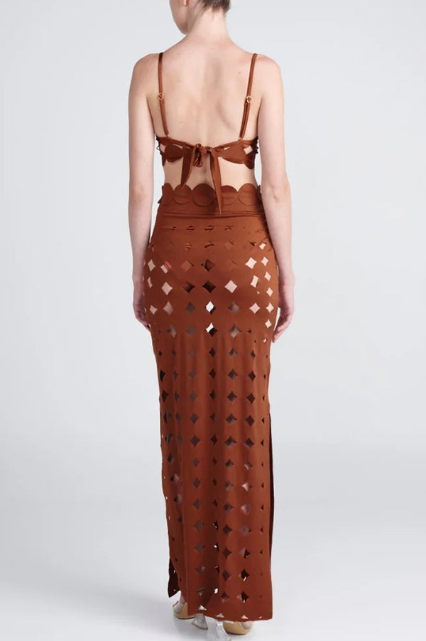 Elegant Openwork Slit Vacation Maxi Skirt