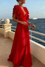 V Neck Ruffled High Waist Dress