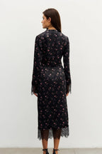 Button Front Floral Long Sleeve Blouse Skirt Set