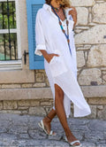 Linen Cotton Vintage Shirt Midi Dress