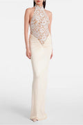 Halter Backless Lace Panel High-Waist Bodycon Party Dress