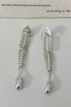 Personalized Fishbone Diamond Pearl Pendant Earrings