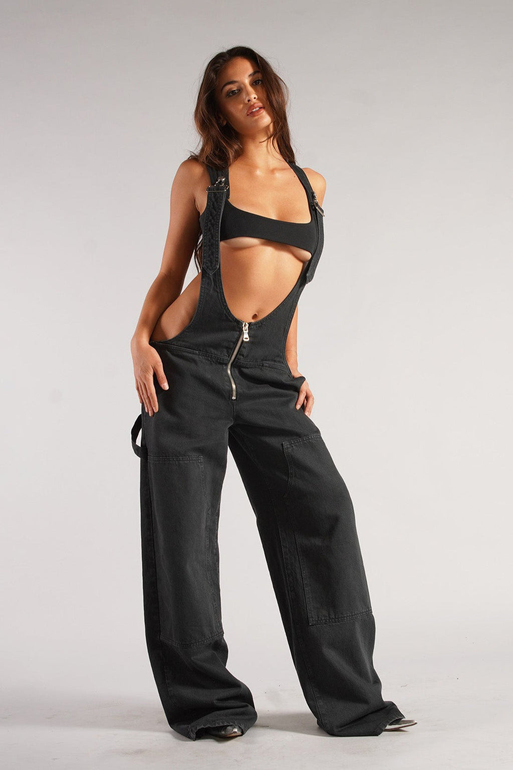 Street Style Low-Rise Suspender Wide-Leg Jeans