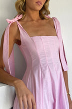 Solid Color Sleeveless Tie-up Suspender Elegant Patchwork Maxi Dress