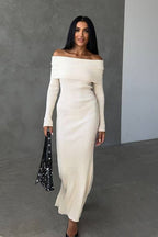 Striped Off Shoulder Sweater Dress